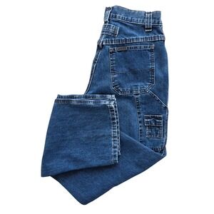 VTG 90s Lee Riveted Jeans 28 Med Wash Blue Carpenter Baggy Utility Wide Leg Y2K